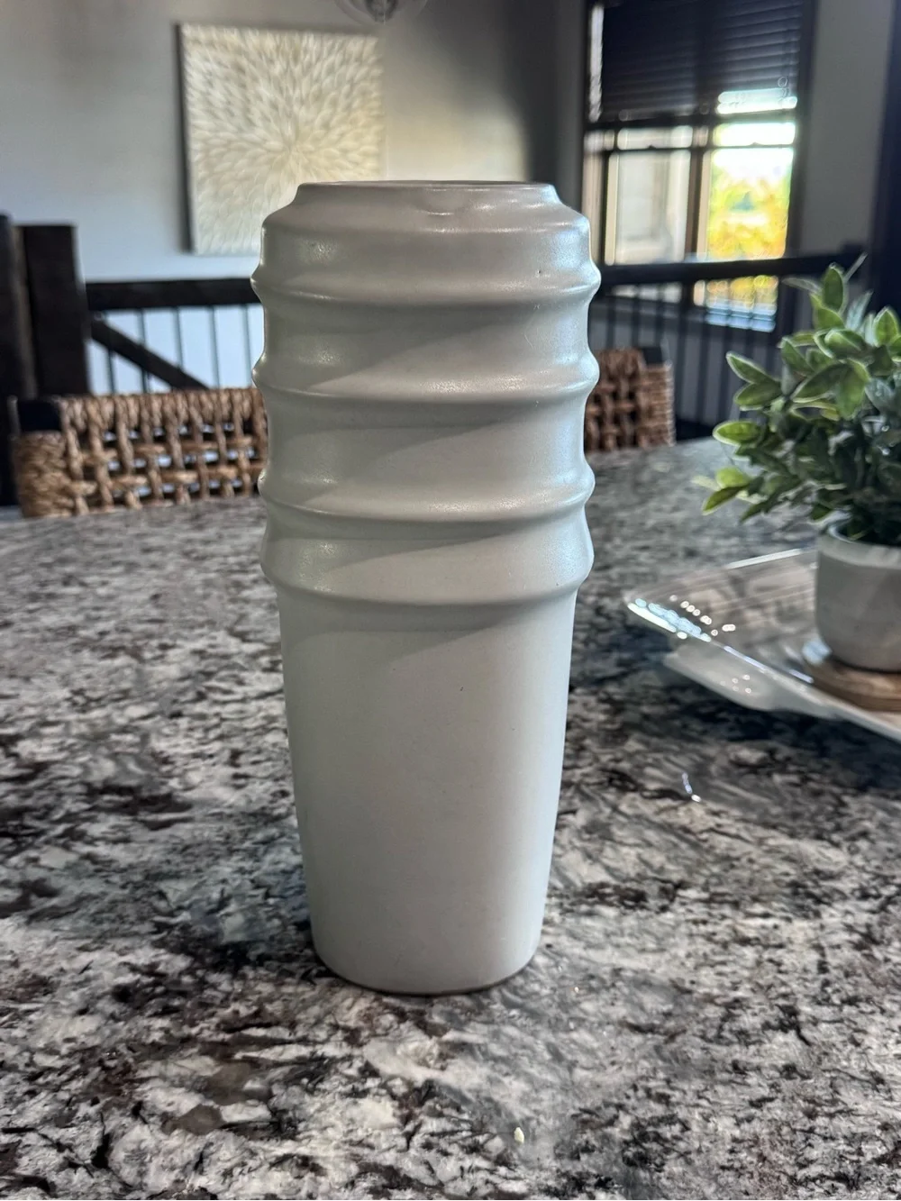 Vintage Made in Japan White Ceramic Vase 12” Sculptural Ribbed Modern MCM Decor